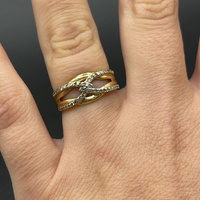 Ladies 10ct Yellow Gold Natural Diamond Cross Over Ring