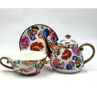 Milano Tahei Decor China Tea For One Set Teapot Cup Saucer