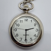 Silver Tone Quartz Fob Pocket Watch with Curb Chain and Military Dial