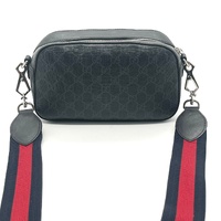 Gucci 574886 GG Supreme Canvas Black Red Web Stripe Leather Shoulder Bag