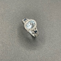 Ladies 14ct White Gold Blue Gemstone & Diamond Ring
