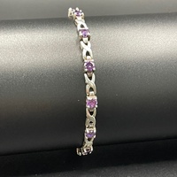 Ladies 925 Sterling Silver Fancy Link Purple Gemstone Bracelet