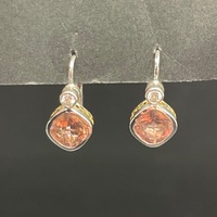 Ladies 18ct White Gold Pink Stone Drop Earrings