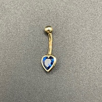 Ladies 9ct Yellow Gold Heart Blue Gemstone Navel Belly Ring