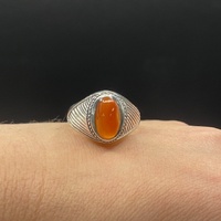 Mens 925 Sterling Silver Orange Stone Ring