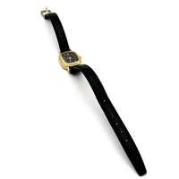 Seiko 2Y01-5A90 Ladies Quartz Watch Gold Tone Black Dial Leather Band