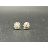 Ladies 9ct White Gold Natural Diamond Cluster Stud Earrings