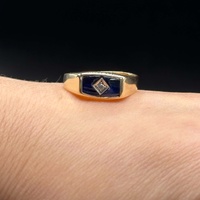 Mens 9ct Yellow Gold Blue Gemstone & CZ Ring