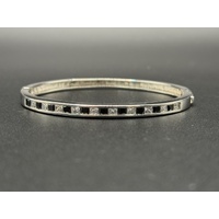 Ladies 925 Sterling Silver Gemstone Hinged Bangle