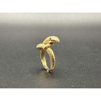 Unisex 9ct Yellow Gold Green Eyed Snake Ring 