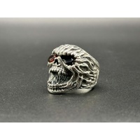 Mens 925 Sterling Silver Red Stone Skull Ring