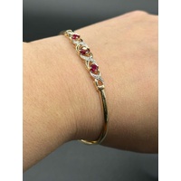 Ladies 9ct Yellow Gold Fancy Red Stone & Diamond Bangle