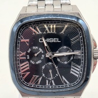 Chisel Mens Quartz Watch Stainless Steel Roman Numeral Black Dial 5829298