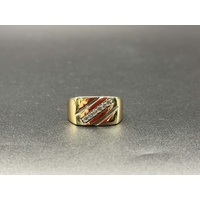 Mens 9ct Yellow Gold Diamond Signet Ring