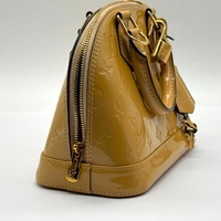 Louis Vuitton Alma BB Monogram Vernis Satchel Bag Beige Yellow with Strap