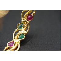 Ladies 21ct Yellow Gold Round Red & Pink Gemstone Bangle