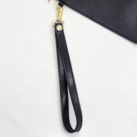 Ted Baker London Black Leather Envelope Wristlet Clutch Zip Pouch Gold Tones