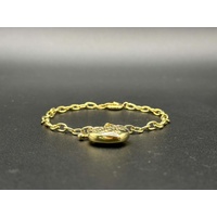 Ladies 18ct Yellow Gold Cable Link Heart Charm Bracelet