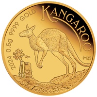 2024 Perth Mint Mini Kangaroo Gold Coin 0.5g 99.99% Pure Gold $2 AUD in Display Card
