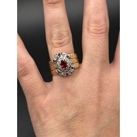 Ladies 9ct Yellow Gold Red Sapphire & Diamond 3 Ring Set