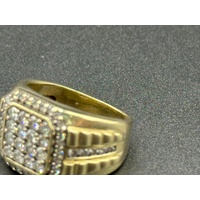 Mens 9ct Yellow Gold Diamond Cluster Ring