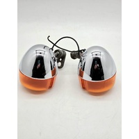 Harley-Davidson Front Rear Turn Signals Amber Chrome USA Made 4pc
