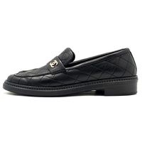 CHANEL Black Quilted Leather CC Logo Flat Loafers Shoes EU 36.5C AU 6 6.5