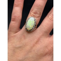 Ladies 14ct White Gold White Opal & Diamond Ring
