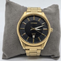 Citizen Mens Quartz Watch Gold Tone Black Dial Date 100M 1112-S121451