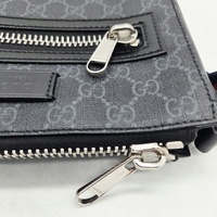 Gucci GG Supreme Black Grey Small Messenger Crossbody Bag Web Strap + COA