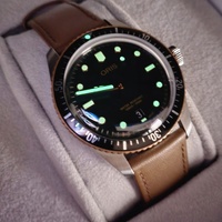 Oris Divers Sixty-Five Automatic Green Dial Steel Bronze Leather Watch Box