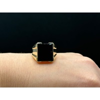 Mens 9ct Yellow Gold Black Onyx Ring
