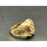 Mens 9ct Yellow Gold Checkered Shield Ring