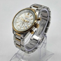 Seiko Chronograph 100M Mens Two Tone Watch White Dial Quartz 6T63-00F0