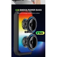 DJ Powered Karaoke Party Bluetooth Super Bass Dual 8 Inch 60W Speaker RGB Light