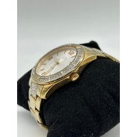 Elite Ladies Gold Tone Stone Set Watch Model 5080035 Fashion Timepiece