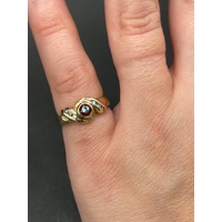 Ladies 9ct Yellow Gold Red Gemstone and Diamonds Ring