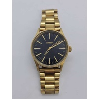 Nixon The Sentry 38 SS A450 Stainless Steel Gold Band Black Size Matters Watch