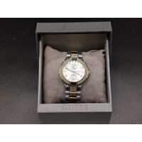 Guess Waterpro Pave Silver Gold Two Tone Womens Stainless Steel Analog Watch 