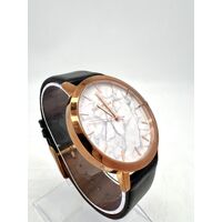 Christian Paul Rose Gold Stainless Steel Marble Finish Black Leather Band Watch