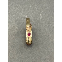 Ladies 9ct Yellow Gold Red Gemstone Huggie Hoop Earrings