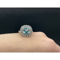 Ladies 925 Sterling Silver Aqua Gemstone Ring