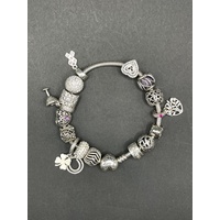 Ladies 925 Sterling Silver Snake Link Bracelet and Charms