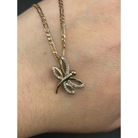 Ladies 9ct Yellow Gold Figaro Link Necklace & Dragonfly Pendant