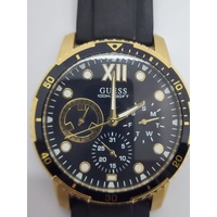 Guess W1174G4 Mens Gold Tone Black Rubber Strap Watch Sporty Chronograph