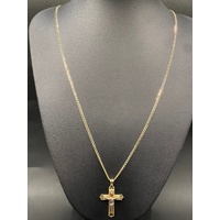 Unisex 9ct Yellow Gold Curb Link Necklace with Crucifix Pendant