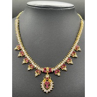 Ladies 21ct Yellow Gold Indian Fancy Link Gemstone Necklace