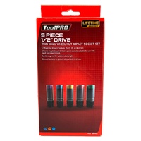ToolPRO 5 Piece 1/2 Inch Drive Thin Wall Wheel Nut Impact Socket Set 697421