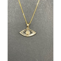 Childs 9ct Yellow Gold Curb Link Necklace & Evil Eye Pendant