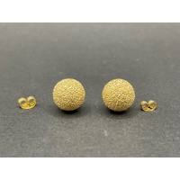 Ladies 18ct Yellow Gold Sandblast Ball Stud Earrings